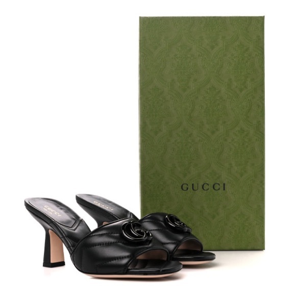 New GUCCI GG Marmont black Nappa Matelasse Monogram Slide Sandals size 39.5 - Picture 9 of 9
